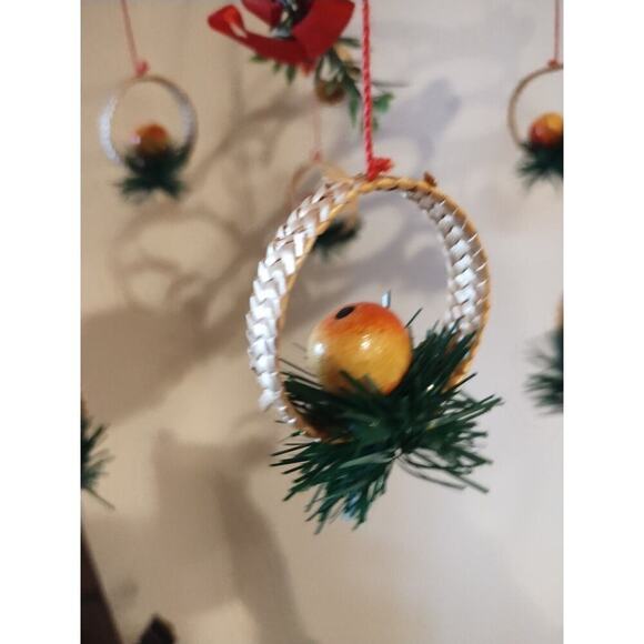 Vintage Woven Wicker Christmas Mobile Mushroom Apple Scandinavian Holiday Decor - Picture 6 of 8